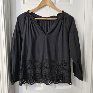 LILLA P Black Eyelet Women's Top